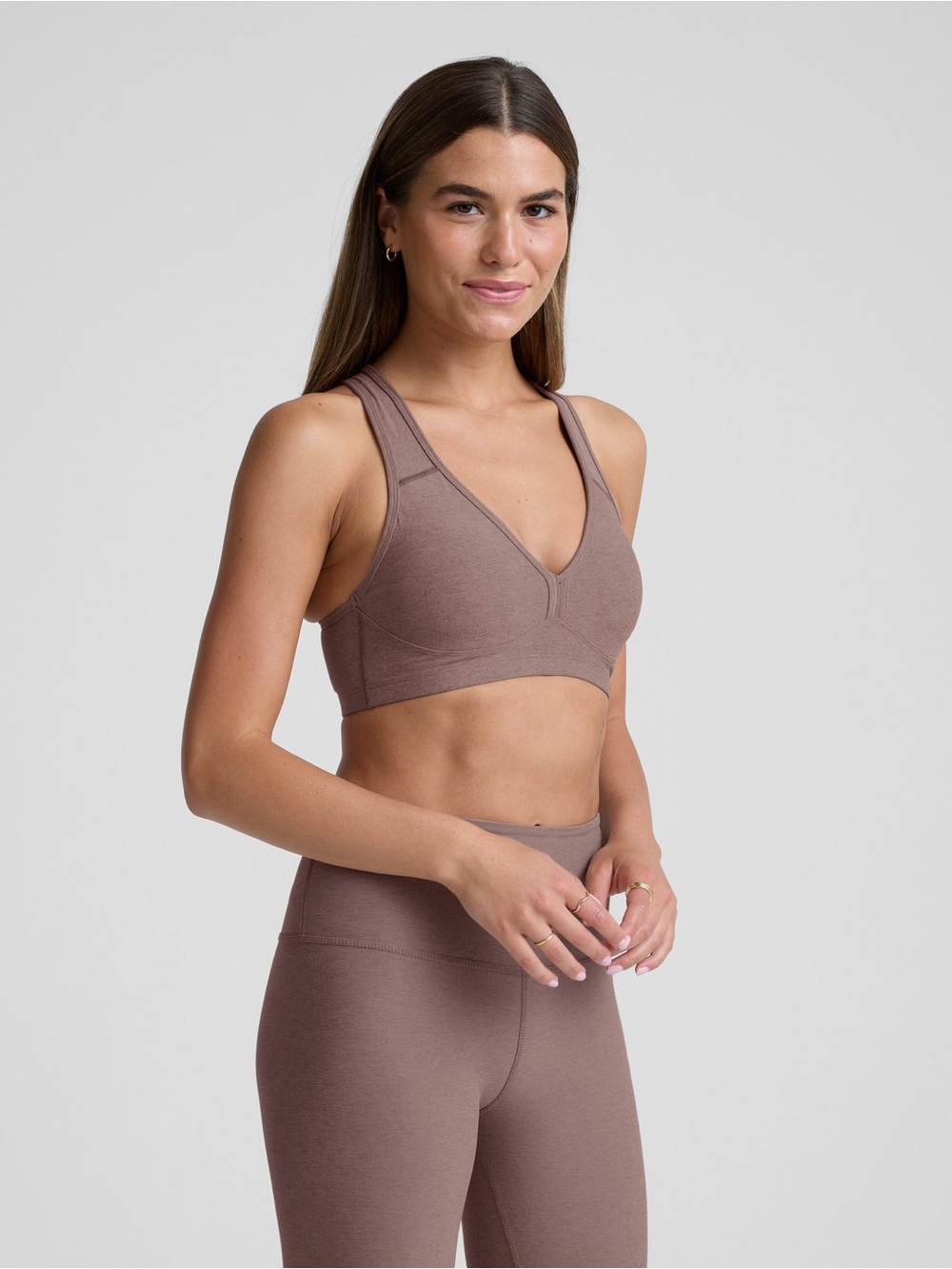 Beyond Yoga Spacedye Lift Your Spirits Bra Light Brown Taupe Size S